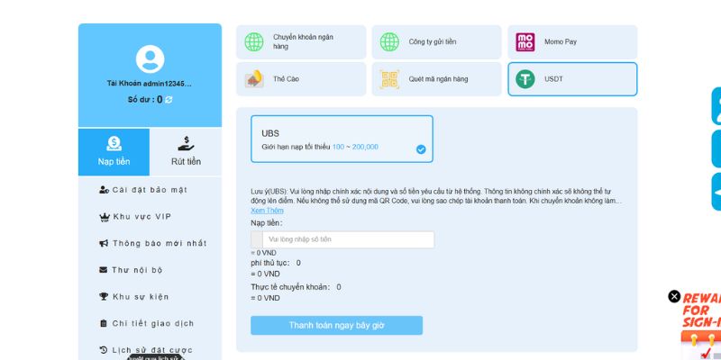 Ngoài VND, KUBET cũng hỗ trợ cả tiền điện tử USDT